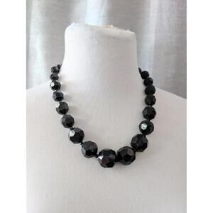 Vintage 60s 70s Retro Chunky Black Plastic Beaded Statement Necklace